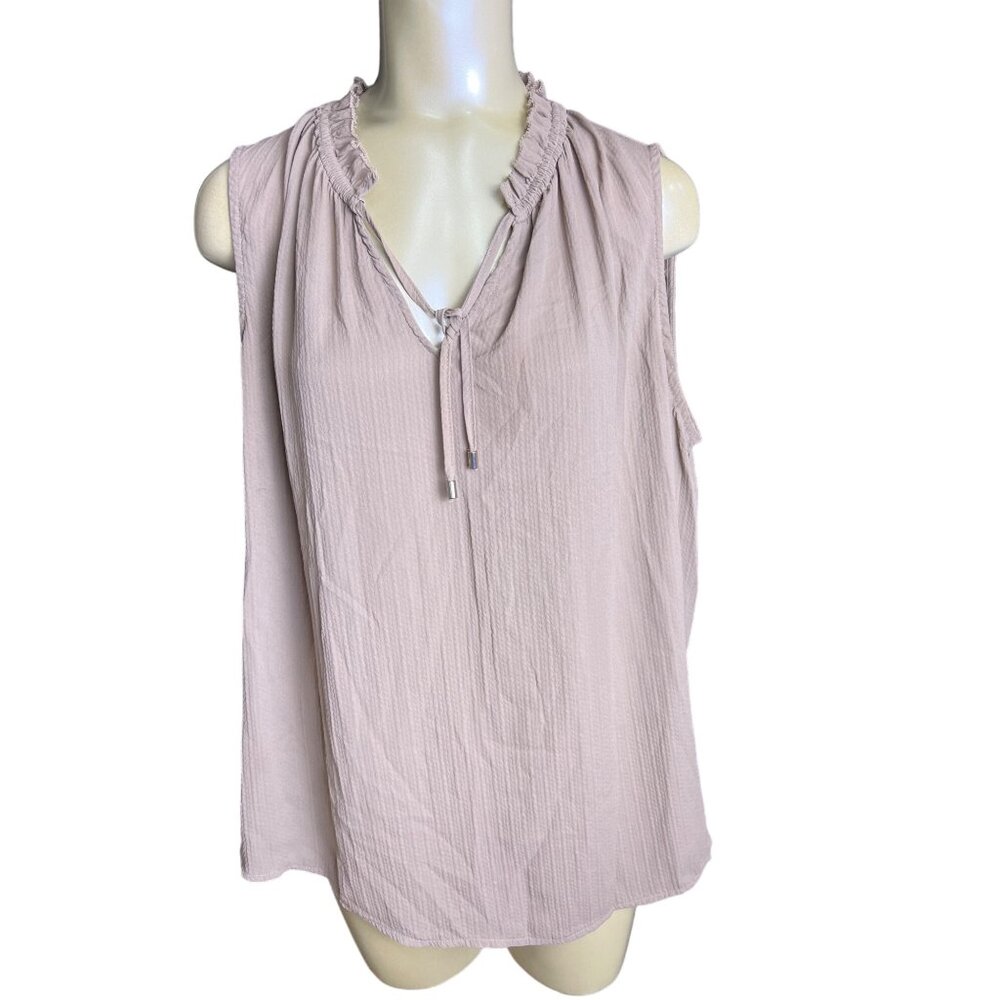 apt 9 peasant tunic beige ruffle neck tie relaxed fit career casual xl G598